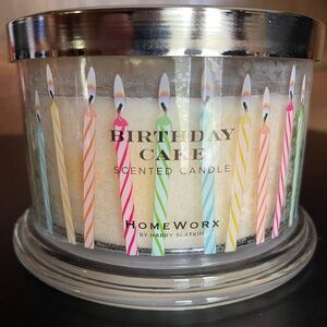 18oz HomeWorx Birthday Cake Candle new 30-55 hrs burn time glass jar 4 wick